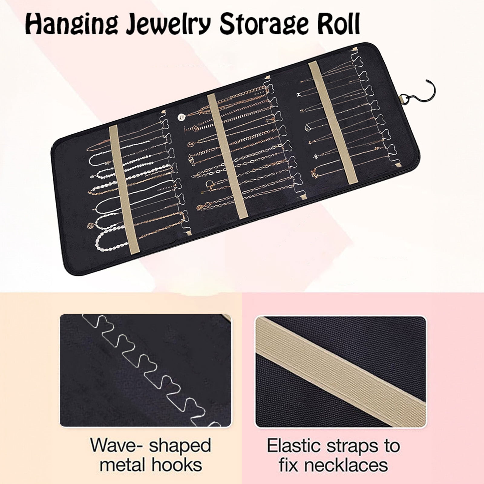 Hanging Jewelry Organizer- Dual-Sided Hanging Jewelry Organizers and Storage for Necklaces, Earrings Holder on Closet, Wall, Door, Christmas Gifts for Women,Black L