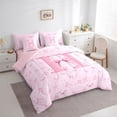thumbnail image 2 of Erosebridal Dreamy Bow Knot Bedding Comforter Set 7-Piece For Girls Teens,Kids Children Pink H Letter Monogrammed King Bedding Sets,Pink Reversible, 2 of 6