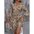 thumbnail image 7 of Multicolor Floral Print V-Neck Ruffled Hem Long Sleeve Mini Dress For Women Casual Summer Dress, 7 of 7