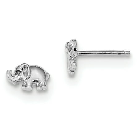 Sterling Silver Rhodium-plated CZ Elephant Post