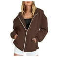 thumbnail image 3 of Women Zippered Hoodie Sweatshirts Clearance Sale Fall Oversized Hooded Long Sleeve Kimono One Shoulder with Pocket Butterfly Print Leisure Polyester Hoodies(Brown,M), 3 of 4