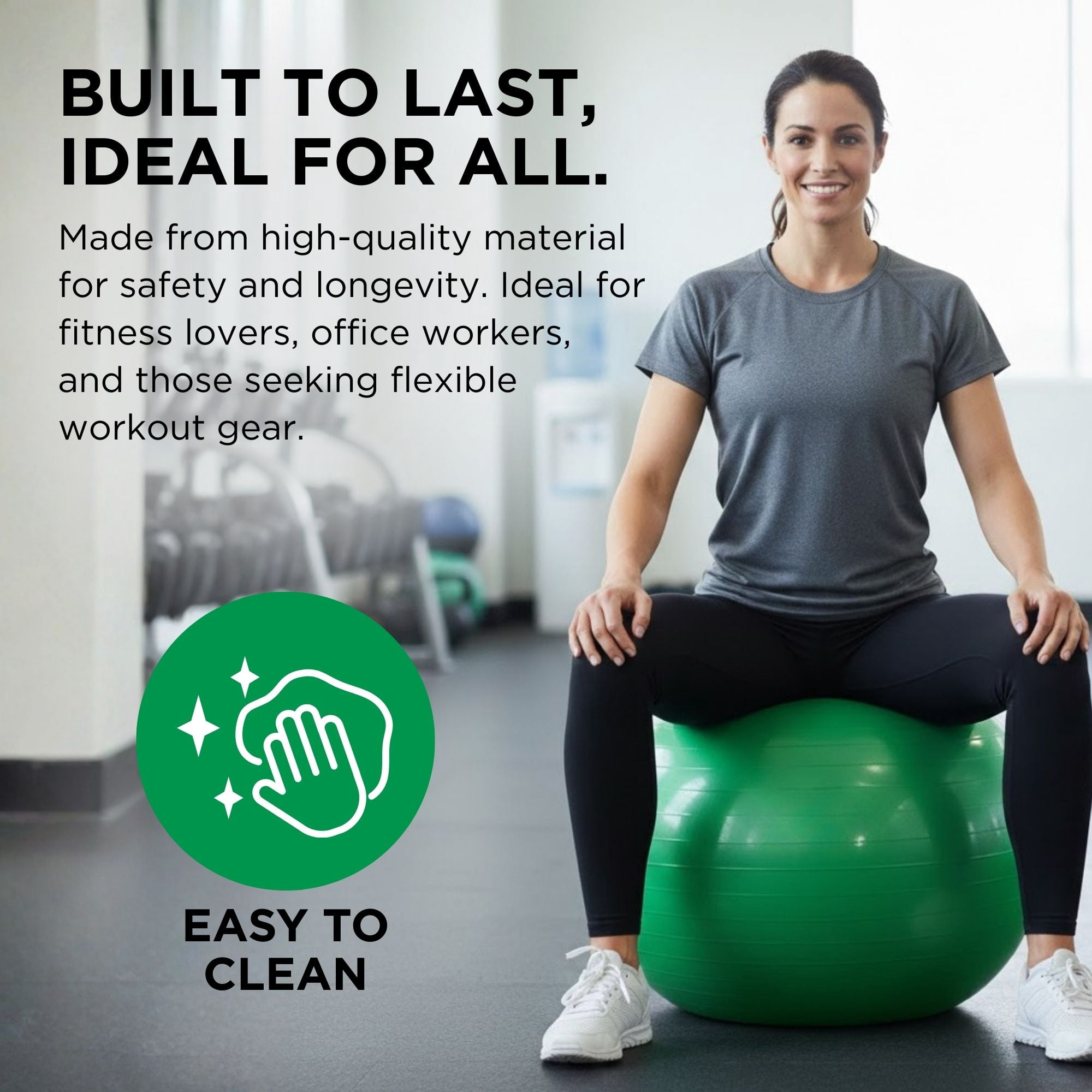 THERABAND Standard Exercise Ball, 26" Green Stability Trainer for 5'7"–6'1" Users, Yoga & Pilates Ball, Balance & Core Trainer, For Athletes Fitness at Gym & Home