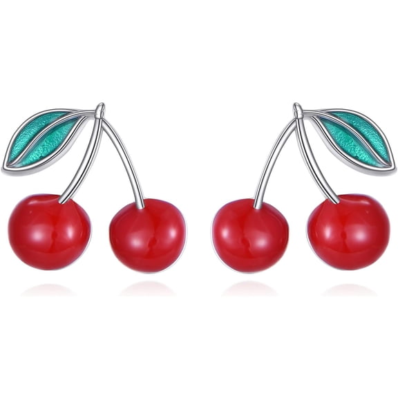 Cherry Stud Earrings for Women 925 Sterling Silver Cherry Earrings Women Christmas Jewelry Gifts Red Enamel Earrings Studs for Wife Girlfriend Birthday Christmas