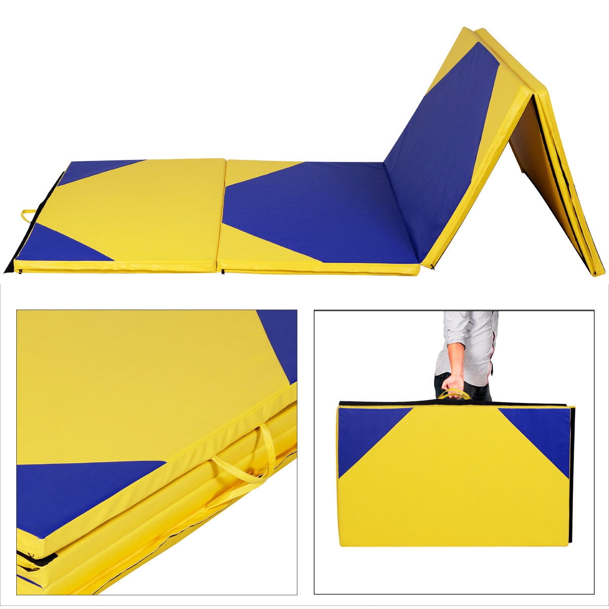 Costway 4'x10'x2" Thick Folding Panel Gymnastics Mat Gym Yelloblue