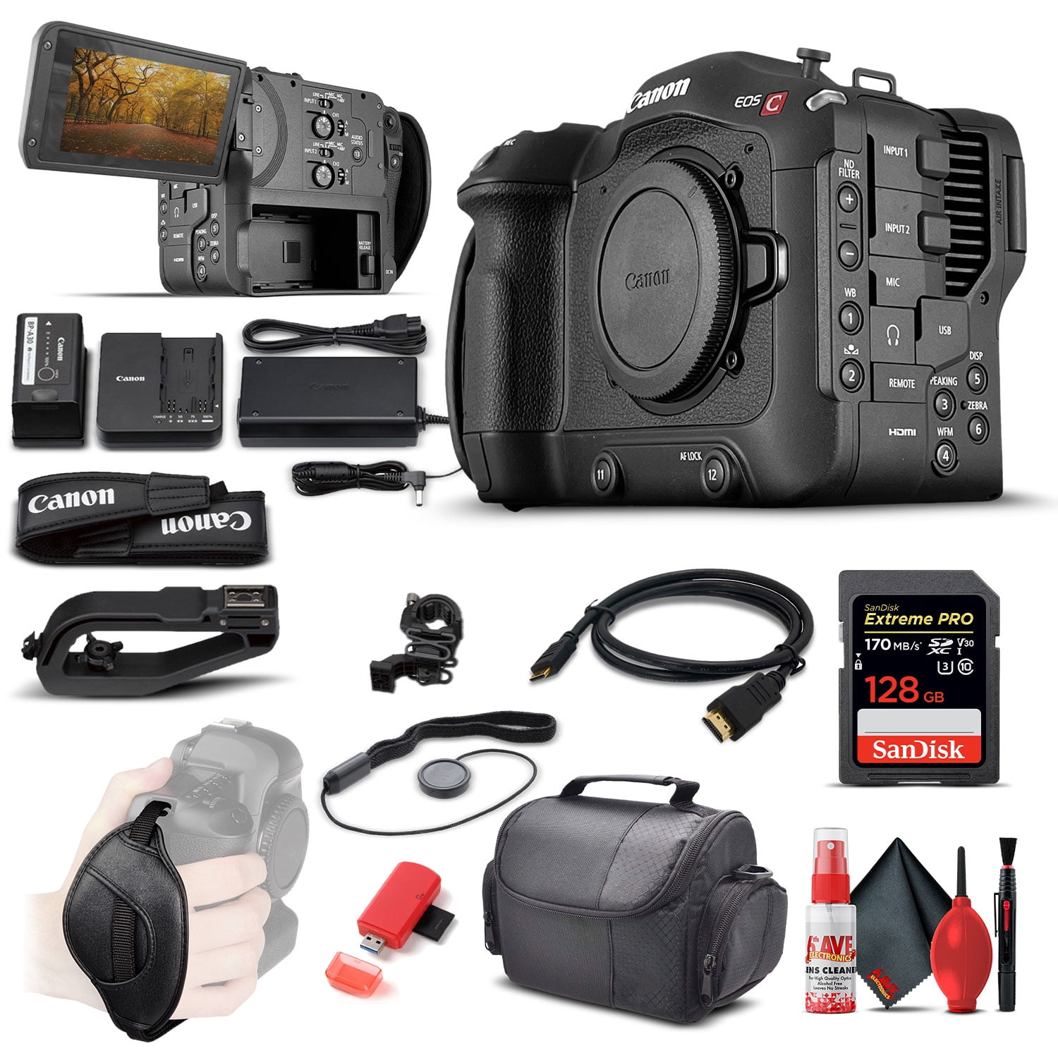 Canon EOS C70 Cinema Camera New (RF Lens Mount) (4507C002) + 128GB Extreme Pro SD Card + HDMI Cable + Case + More(International Model)