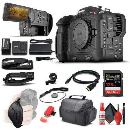Image of Canon EOS C70 Cinema Camera (RF Lens Mount) (4507C002) + 128GB Extreme Pro SD Card + HDMI Cable + Case + Card Reader + Cleaning Set + Cap Keeper + Hand Strap