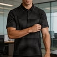 thumbnail image 6 of TKKCS Mens Horizontal Striped Polo Shirt- Collared Classic Fit Breathable Short Sleeve Casual Moisture Wicking Knit Golf Shirts Black Size XL, 6 of 7