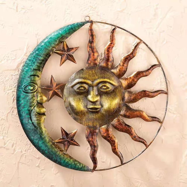 Metal Luna Sol Colgante Colgante Montado en la pared Arte Artesanía Hogar Fondo Decoración de pared