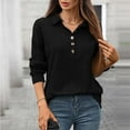 thumbnail image 2 of Olyvenn Women's V-Neck Collared Sweater with Buttons Long Sleeve Ribbed Knit Shirt Fall Winter Lightweight Casual Pullover Tops Black S, 2 of 5