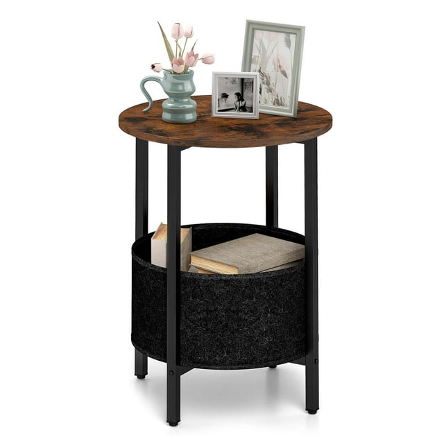 Costway 1 PCS Round End Table with Felt Storage Basket Sturdy Metal Frame Perfect for Bedroom