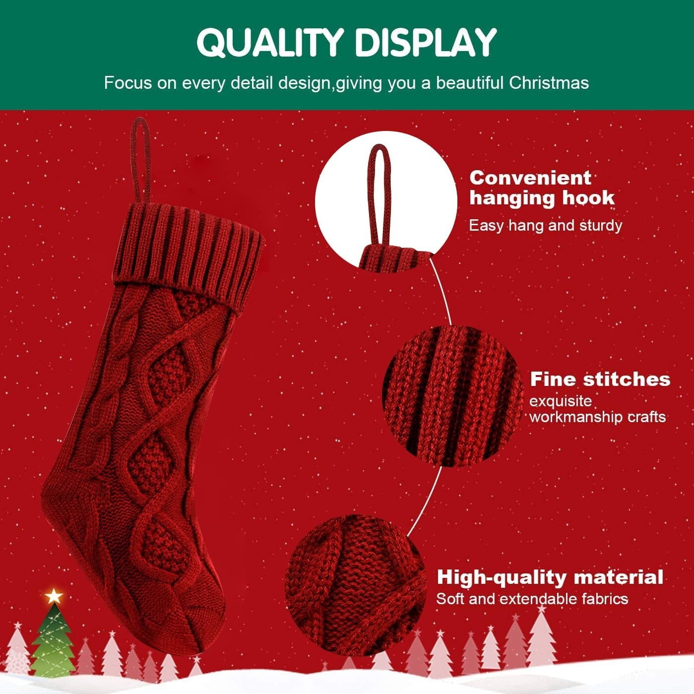 4 Pack Christmas Stockings 18 Inches Large Size Cable Knitted Stocking Gifts & Decorations for Family Holiday Xmas Party, Ivory White