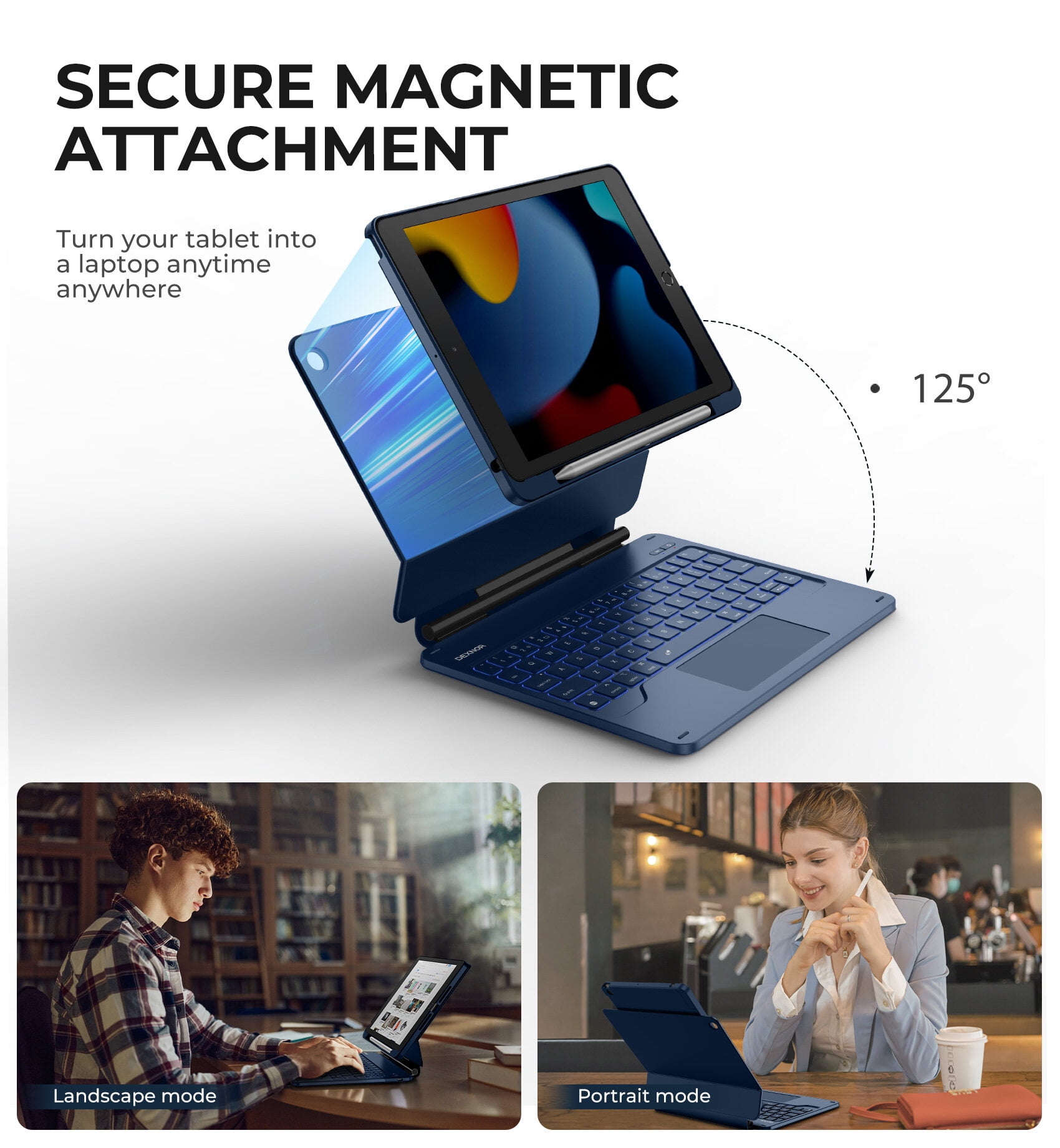 Dexnor for iPad 9th Generation Case with Keyboard Floating Cantilever Magnetic Stand Multi-touch Trackpad Backlit Pencil Holder Magic Style Keyboard Case for iPad 9th/8th/7th Gen 10.2 inch, Blue