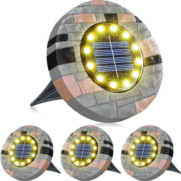 illuminlabs Solar Ground Lights, Faux Stone Casing Solar Lights Outdoor