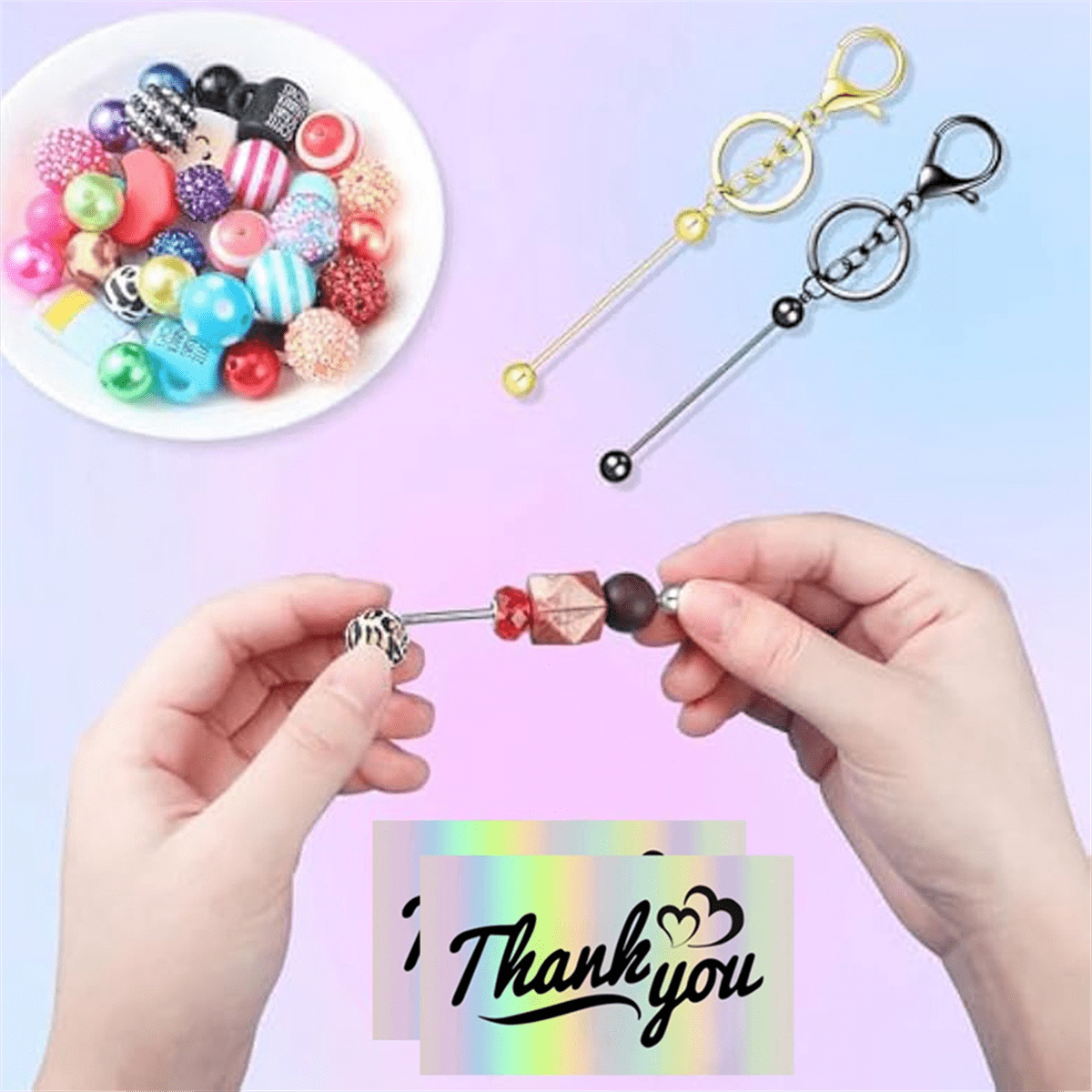63 Pcs Beadable Keychain Bars Resealable Set Making Supplies Kit for DIY Pendant Craft Jewelry