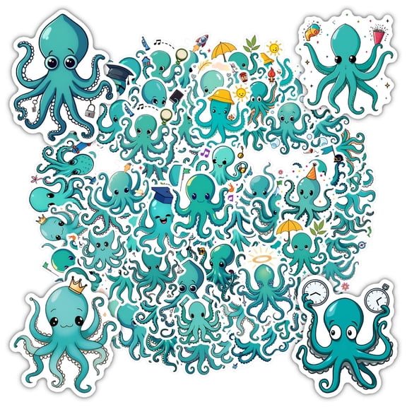 35pcs-50pcs Cute Octopus Stickers Marine Animal Decals Cartoon Children Stickers for Suitcase Luggage Fridge
