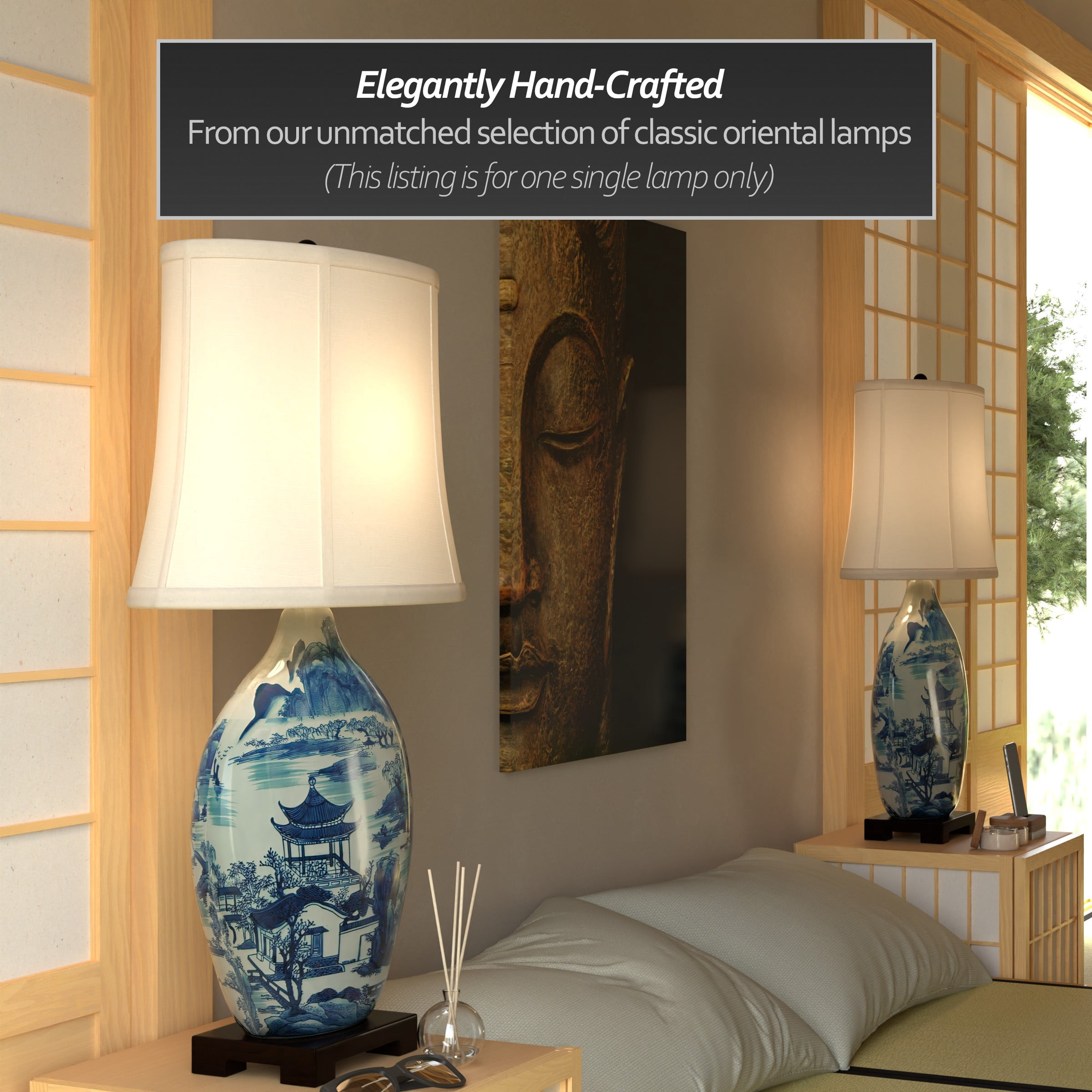 32" Blue and White Ming Landscape Vase Lamp