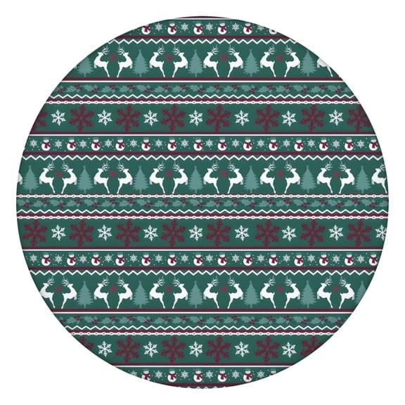 Green Christmas Reindeer and Snowflake Pattern Round Fitted Tablecloth with Elastic Edge,Dining Table Cover Waterproof,Outdoor Round Tablecloth for Camping,Dining,Indoor and Outdoor