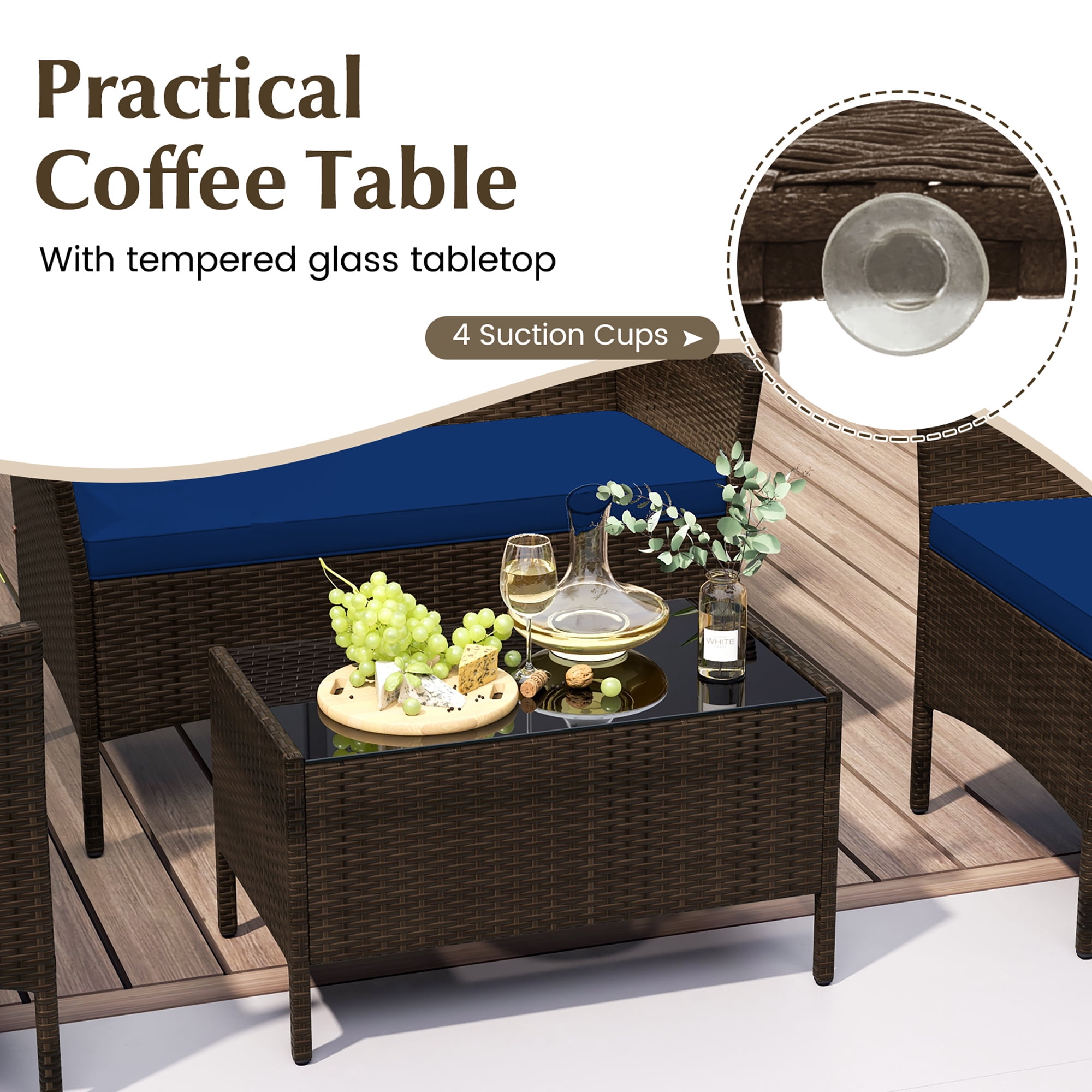 Gymax 4 PCS Patio Rattan Conversation Set Outdoor Wicker Furniture Set w/ Chair & Loveseat