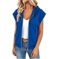 thumbnail image 5 of ClodeEU Women's Hooded Sleeveless Zip Up Vest,Casual Loose Waistcoat with Pocket Blue,Women's Plus M, 5 of 7