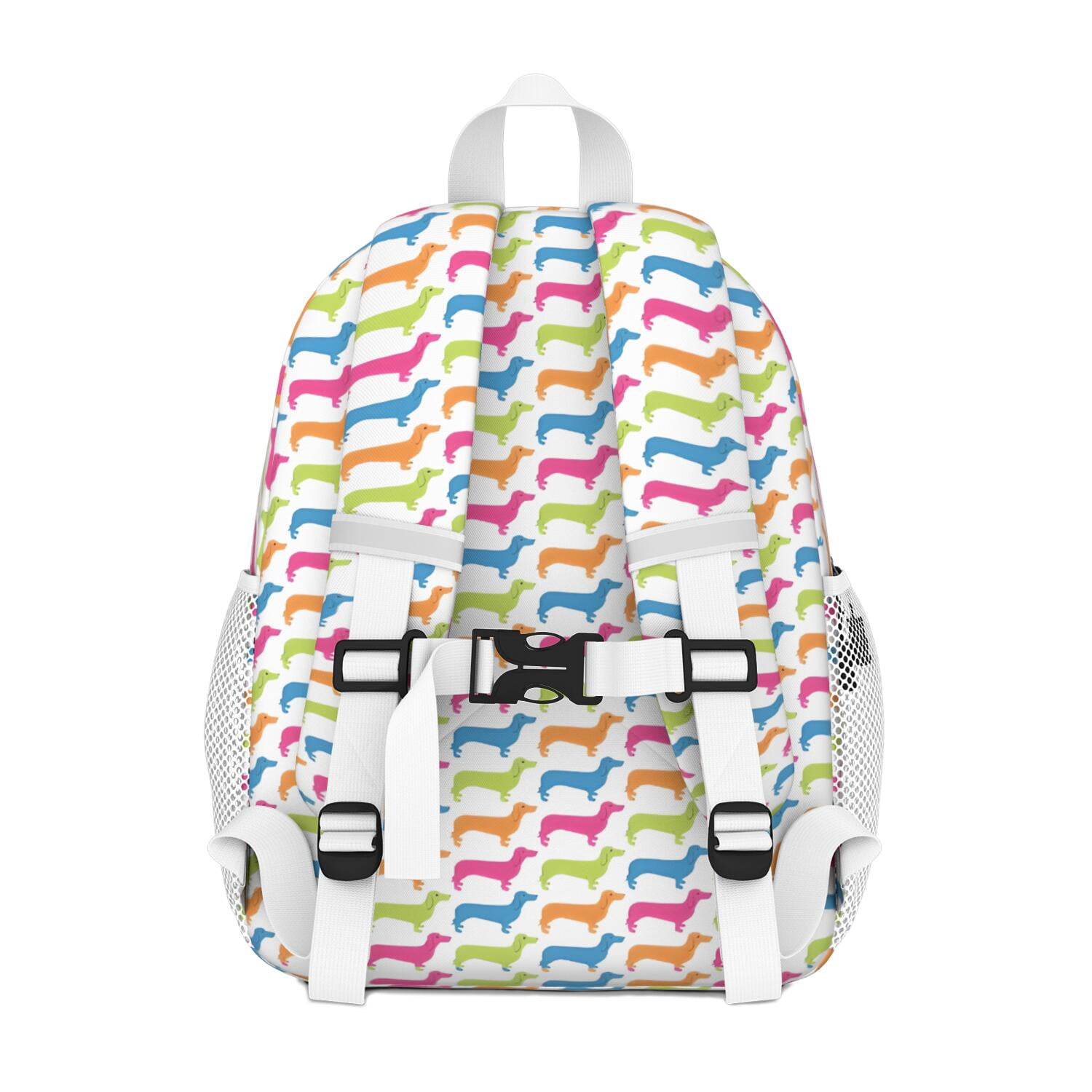 Colorful Funny Dachshund Backpack for School,Cute School Bag,Schoolbag with Adjustable Shoulder Straps & Padded Back,15"x11.42"x5.5"