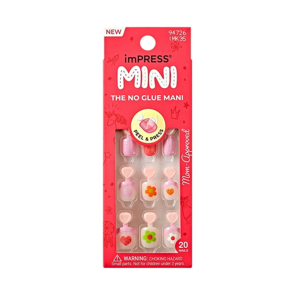 imPRESS MINI Press On Nails for Kids, ‘Fairy Song’, Pink, Squoval, 20 Count