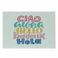 thumbnail image 1 of Saying Cutting Board, Hello in Different Languages with Floral and Abstract Details Fun Greeting Words Art, Decorative Tempered Glass Cutting and Serving Board, Small Size, Multicolor, by Ambesonne, 1 of 1