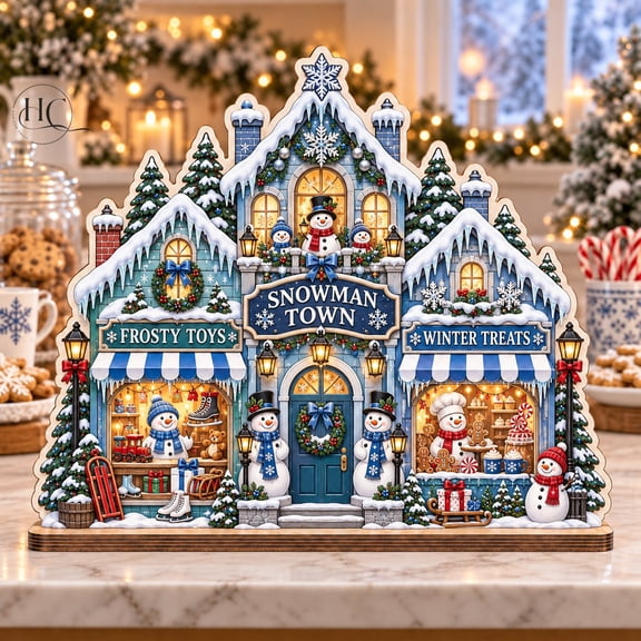 Christmas Wooden Block Snowman Town Village Tabletop Display for Seasonal Entertaining