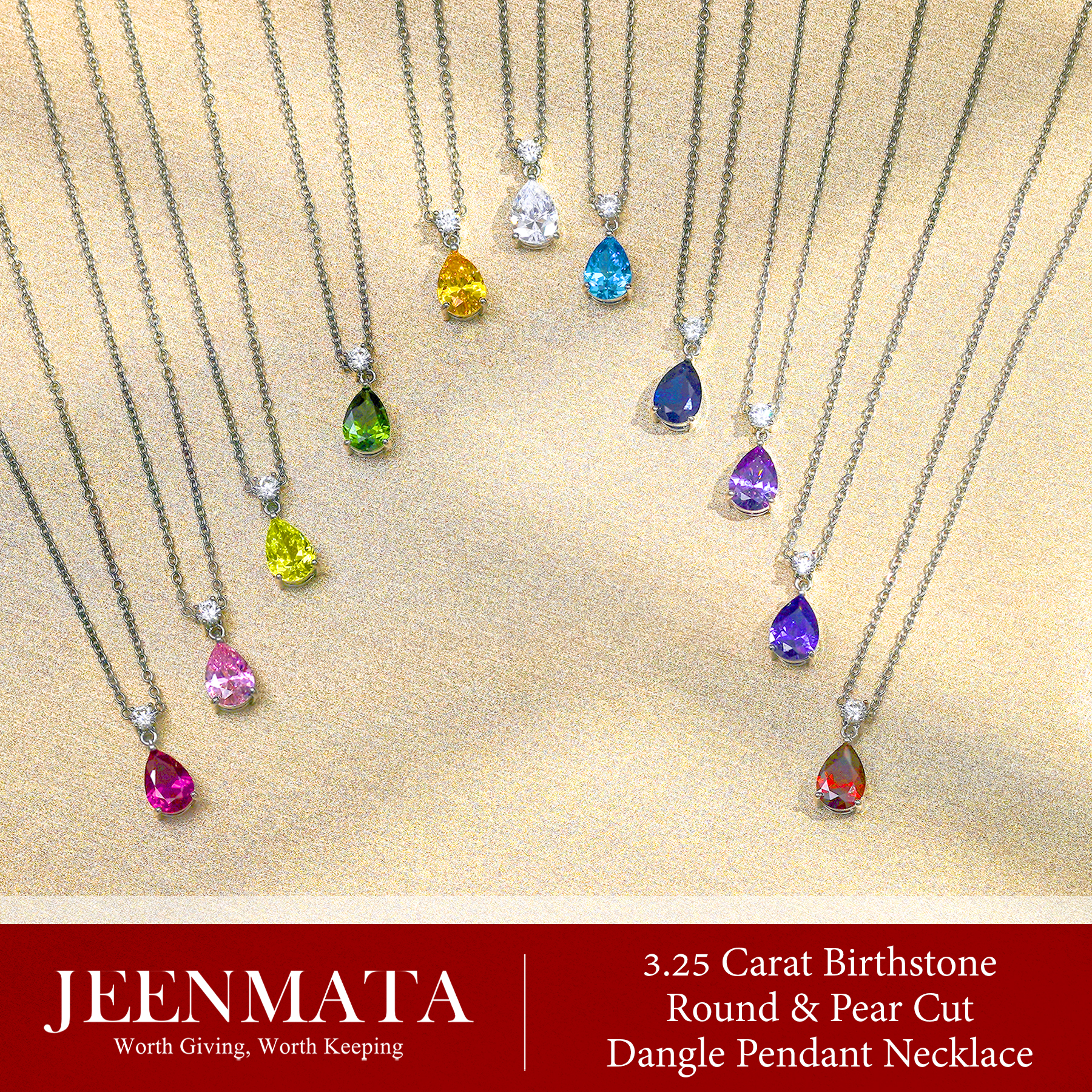 JeenMata 3.25 Carat Cubic Zirconia April Birthstone Pendant photo 2