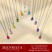 JeenMata 3.25 Carat Cubic Zirconia April Birthstone - Round and Pear Cut Dangle Pendant Necklace in 18k White Gold Plated for Women