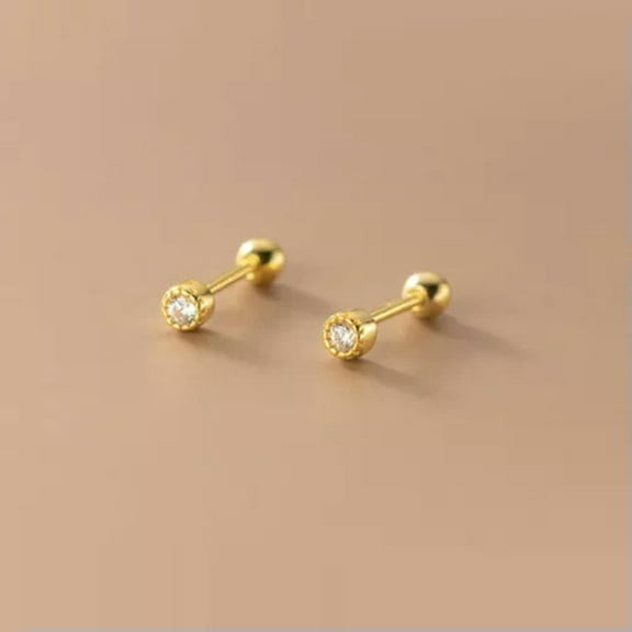 QQTDFG 925 Sterling Silver Tiny Round CZ Tragus Helix Screw Back Stud Earrings A4075-Gold