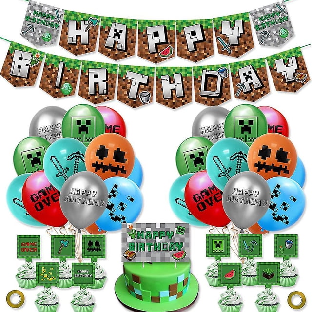 Minecraft Cumpleaños Decoración Feliz Cumpleaños Banner Juego de Suministros de Fiesta kaili Sencillez