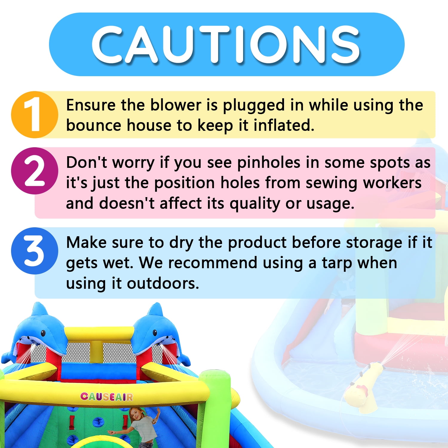 Causeair Inflatable Bounce House with Slide, Splash Pool, Double Cannon, Heavy-Duty Blower, Water Park for Kids