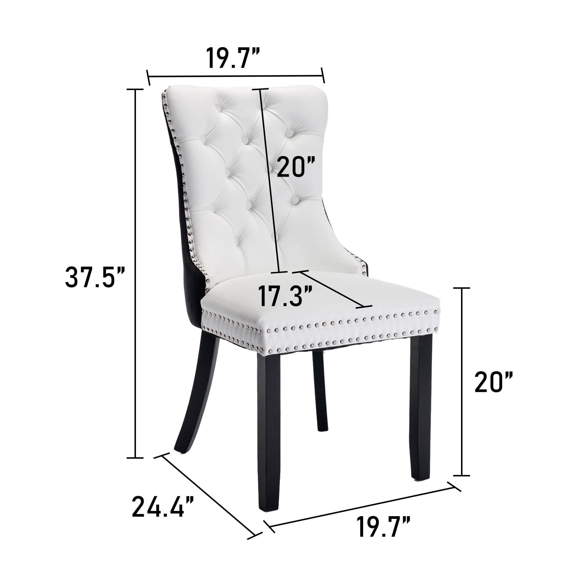 Aukfa High-End Upholstered Dining Chairs Set of 2, Modern Tufted Solid Wood Side Chair with Nailhead Trim - White/Black