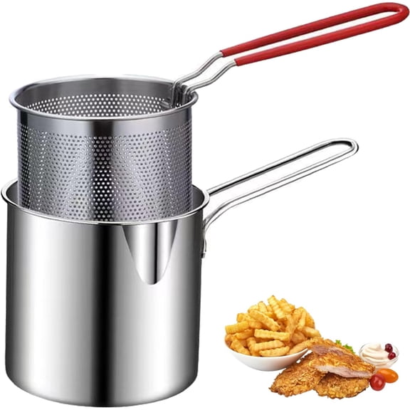 304 Stainless Steel Multifuntional Fryer, Stainless Steel Cooking Pot Deep Fryer with Basket, Deep Fryer Pot with Basket, Versatile Steel Fryer Mini Fryer (Fryer Strainer Basket)