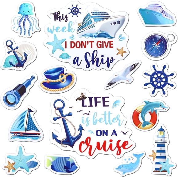 16pcs Large Sea Navigation Ship Cruise Door Decorations - Magnetic Stickers Reusable for Cabin, Fridge, Computer, Car - Funny Carnival Cruise Magnets