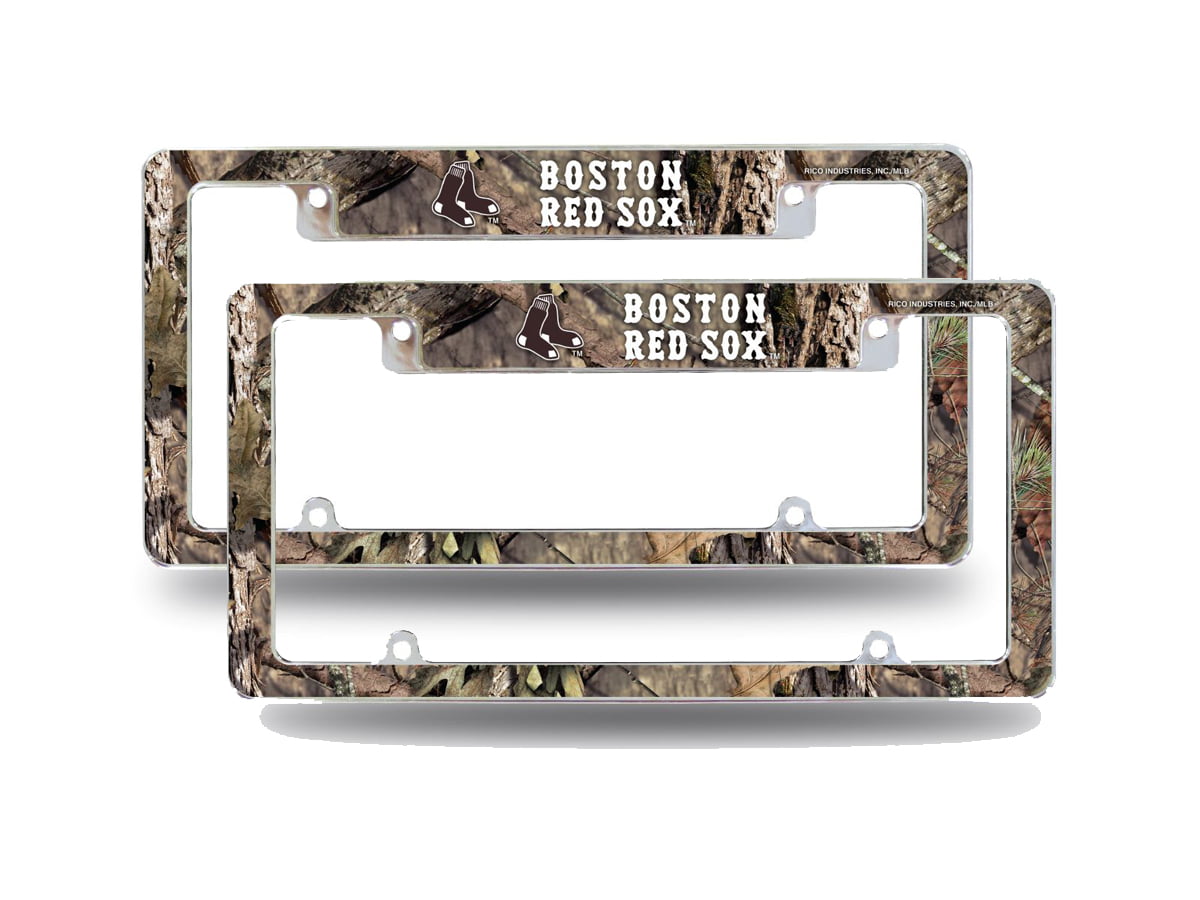 Set of 2 Chrome Metal License Plate Frames with Bold Full Frame Design Boston Baseball Red Sox 