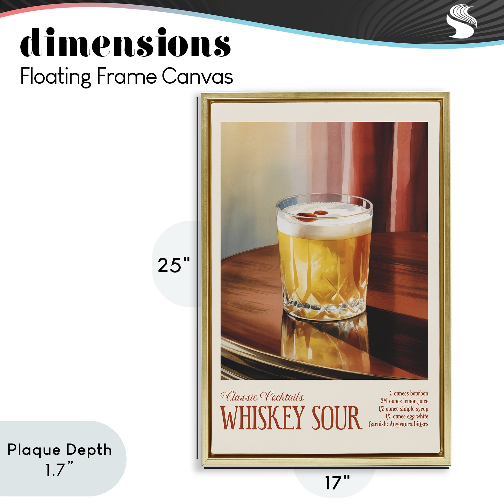 Stupell Industries Whiskey Sour on Table Gold Framed Floater Canvas Wall Art, design by Andreas Magnusson