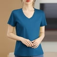 thumbnail image 2 of Olyvenn Women's Summer Tops Tee Mercerized Cotton 2025 V Neck T-Shirts Casual Comfort Short Sleeve Pullover Blue M, 2 of 4