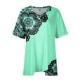 thumbnail image 4 of TQWQT Womens Plus Size Tops Clearance Women Dressy Blouses V Neck Plus Size Tunic Tops Short Sleeves Ethnic Floral Print Casual Tshirt Women Loose Fit Clothes Cyan 3XL, 4 of 6
