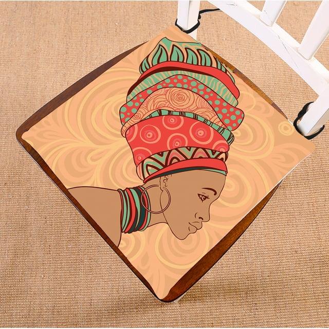 ABPHQTO Cojín de silla de mujer africana Cojín de asiento Cojín de silla Cojín de suelo con memoria transpirable Cojín interior y lazos Impresión a dos caras 50x50 cm ABPHQTO Chair-SL-80-20x20