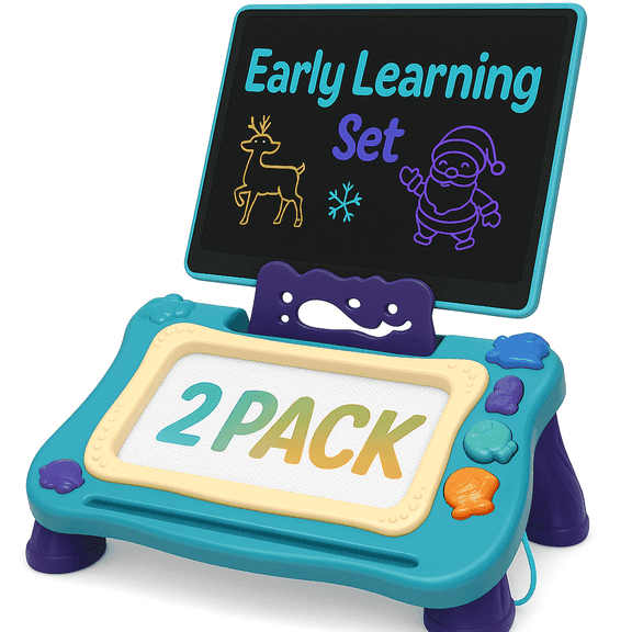 JoyX 2-Pack Magnetic Drawing Board & LCD Tablet – STEM Educational Toy Set for Kids Ages 1–5