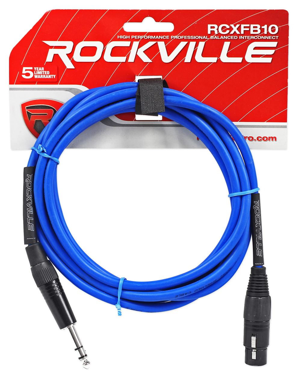 4 Rockville 10' Female Rean XLR to 1/4'' TRS Cables (2 Red and 2 Blue)