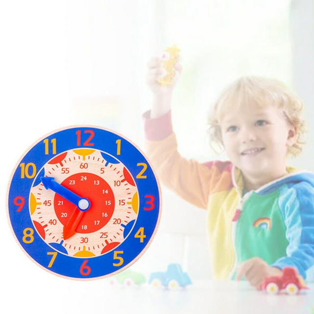 Wooden Clock Educational Toy, Cognitive Learning Clock Toy Time Identification Smoothing Surfaces for Home Play Blue Clock