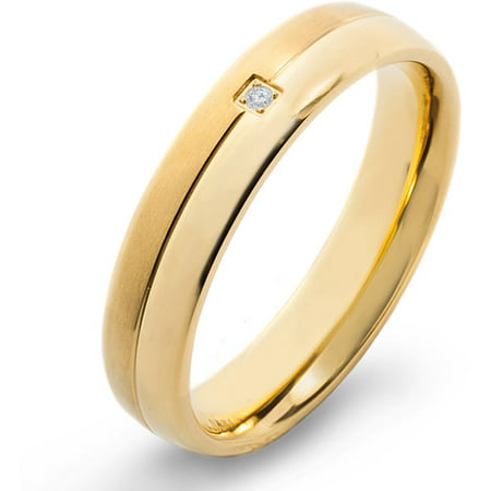 Crucible Gold-Plated Titanium and 0.02 Carat T.W. Diamond Dual Finished Grooved Comfort Fit Band (H-I, SI2)