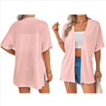 thumbnail image 3 of Cárdigan de Corta para Mujer, Cárdigan de Verano, Informal, Holgado, para Playa, con Dobladillo Curvo. Rosa S, 3 of 7