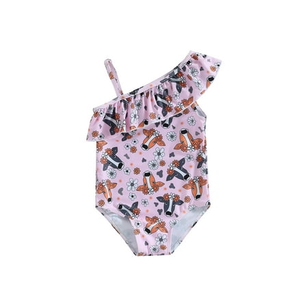

Sunisery Kids Girls Summer Swimsuit Western Sleeveless One Shoulder Swimwear Ruffle Bathing Suit Beachwear Pink 3-4 Years