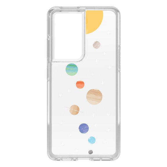 DistinctInk Clear Shockproof Hybrid Case for Galaxy S21 ULTRA 5G (6.8" Screen) - TPU Bumper, Acrylic Back, Tempered Glass Screen Protector - Solar System - Planets with Sun