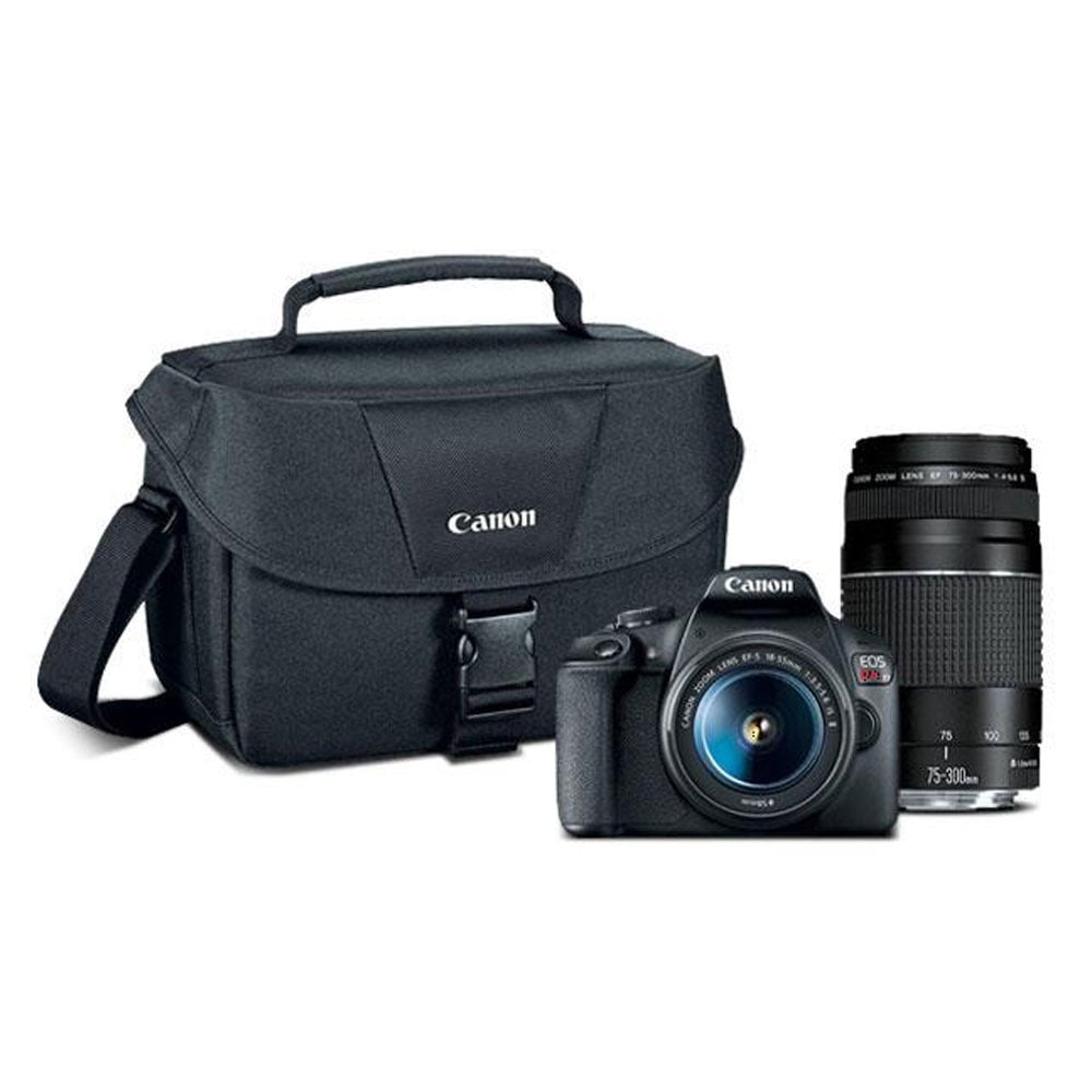 Canon EOS Rebel T7 DSLR Camera Double Zoom Lens Kit with EF-S 18-55mm and EF 75-300mm Lenses, 24.1 Megapixel CMOS (APS-C) Sensor, Full HD Videos, Wi-Fi, Beginner Photographers, Digital Camera, Black