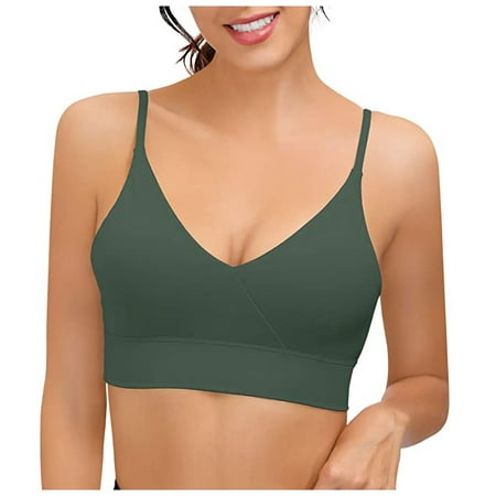

iOPQO sports bras for women Women s Tops Strappy Crisscross Adjustable Wirefree Padded Yoga Tank Sports Bra Women s Tanks Army Green M