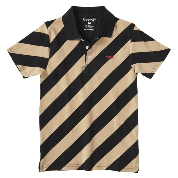 Sportoli Polo Shirts for Boys Short Sleeve Srtiped Cotton Kids Shirt - Black/Beige (18)